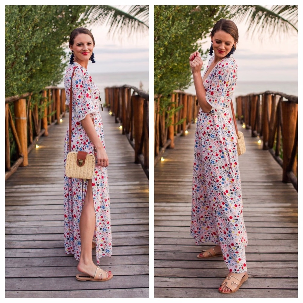 Kos Resort V-Neck Floral Maxi Dress Cottagecore Prairiecore Romantic Sz SMALL - Picture 4 of 16